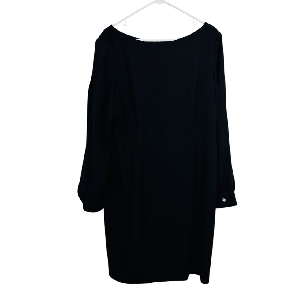 Danny Nicole Black Dress 16 Textured Split Sleeve Long Sleeve Shift Knee‎ Length